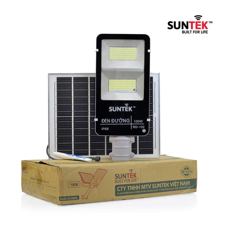 Công suất định mức: 100W, 225pcs LED Solar panel: Mono 6V/25W Sensor + Light control, Remote Battery 3.2V/30.000mAh LiFePO4, IP67,6500K Thời gian sạc: 5-6h Thời gian chiếu sáng: 10-12h