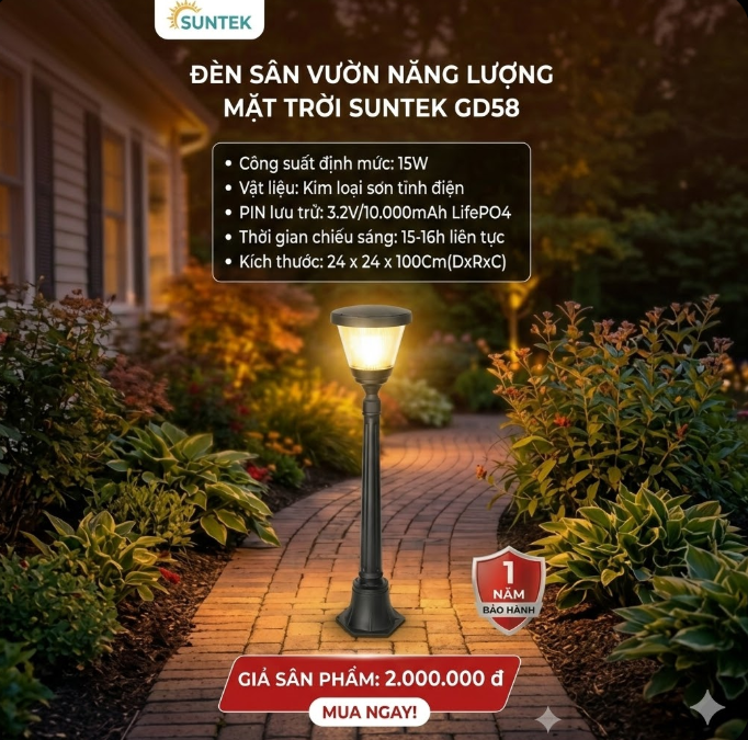 Đènn sân vườn năng lượng mặt trời SUNTEK GD58