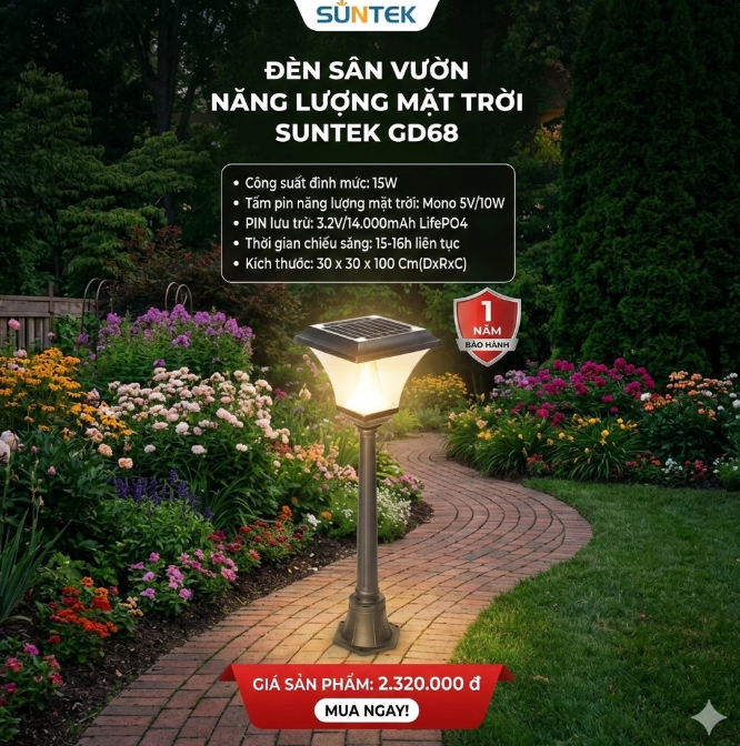 Đènn sân vườn năng lượng mặt trời SUNTEK GD68