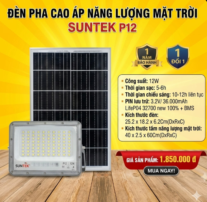 Đènn pha Cao áp năng lượng mặt trời SUNTEK P12