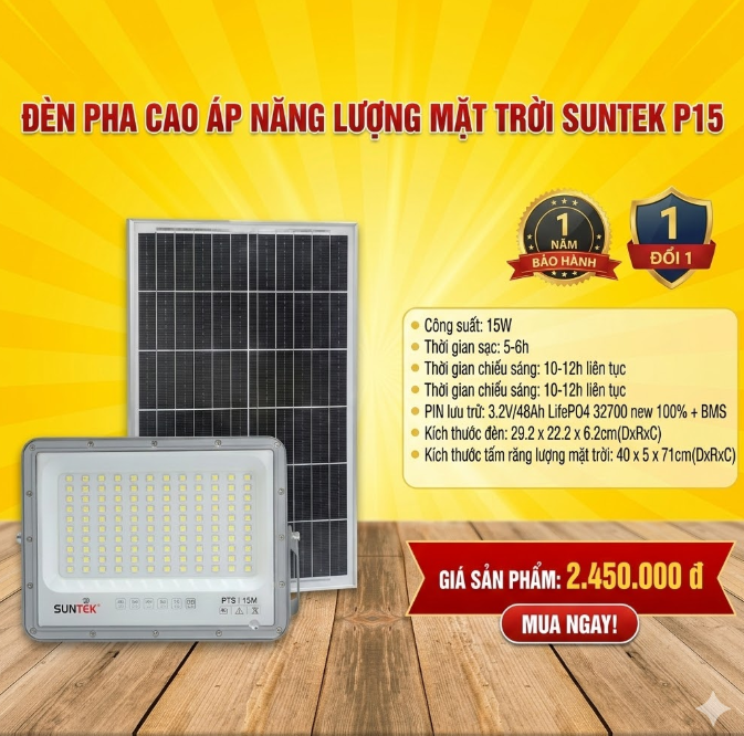 Đènn pha Cao áp năng lượng mặt trời SUNTEK P15