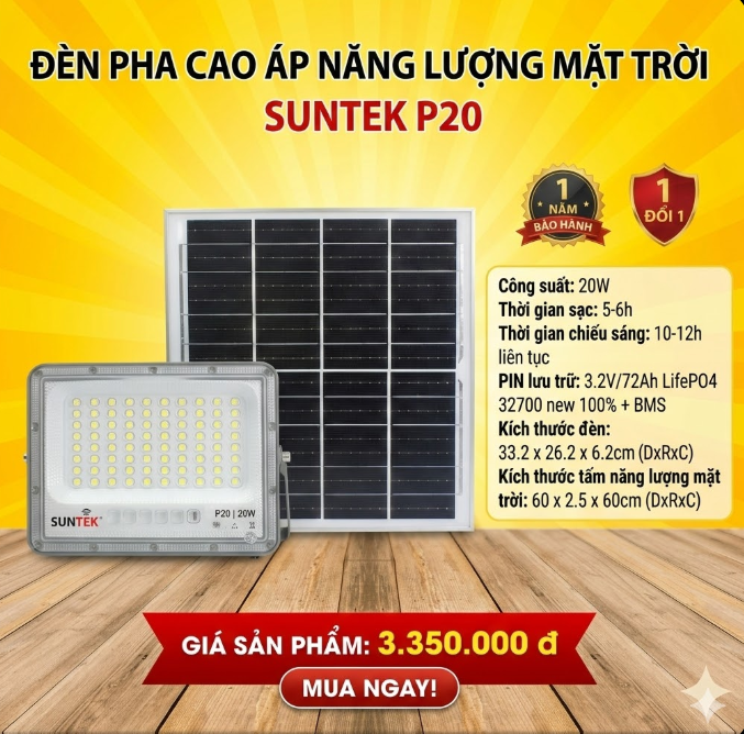 Đènn pha Cao áp năng lượng mặt trời SUNTEK P20