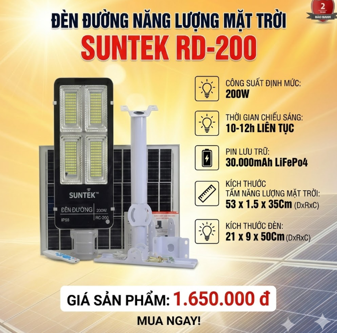 Bộ đènn đường năng  lượng mặt trời  .Model: RD-200,
