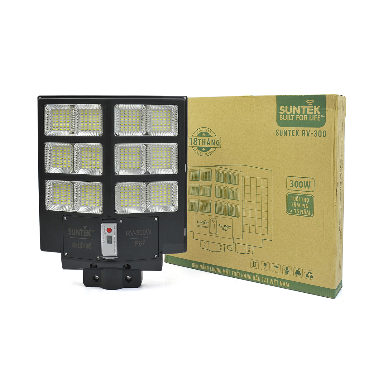 Bộ đèn đường gắn  liền tấm pin năng  lượng mặt trời  .Model: RV-300,