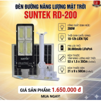 Bộ đènn đường năng  lượng mặt trời  .Model: RD-200,