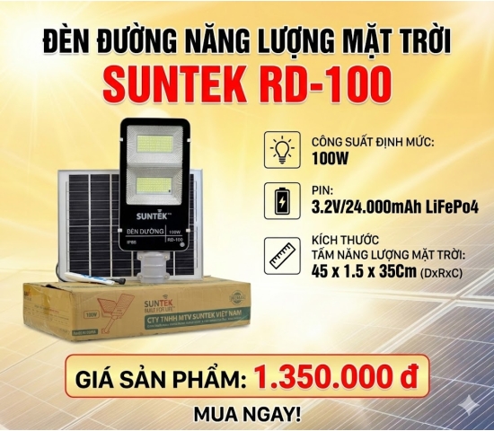 Bộ đènn đường năng  lượng mặt trời  .Model: RD-100,
