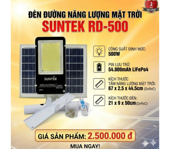 Bộ đènn đường năng  lượng mặt trời  .Model: RD-500,