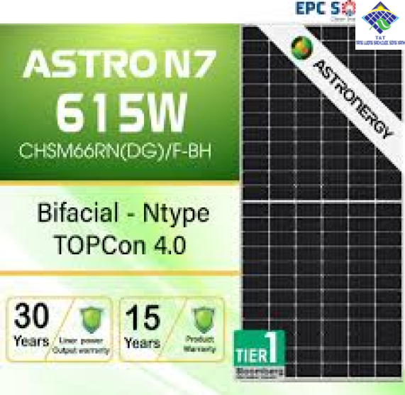 Tấm pin năng lượng mặt trời Astronergy 615W | 2 mặt kính|Ntype| ASTRO N7-CHSM66RN(DG)/F-BH